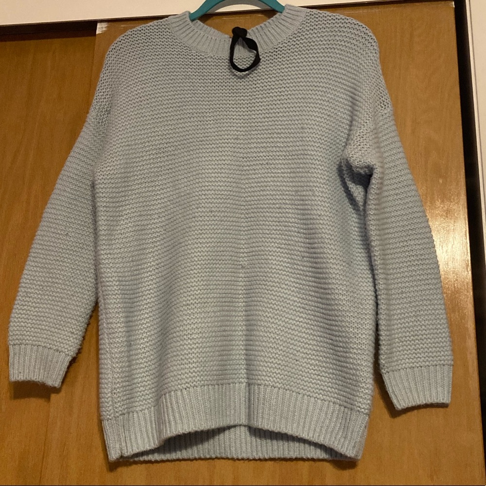Forever 21 Sweater Open Back Bow Tie Blue Knit Small